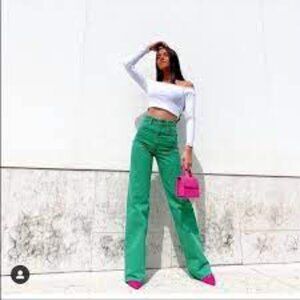 Zara Green Flare Jeans